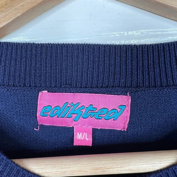 Edikted Women's Logan Light Knit Striped Pullover Sweater Blue and Red Size M/L - Picture 10 of 13